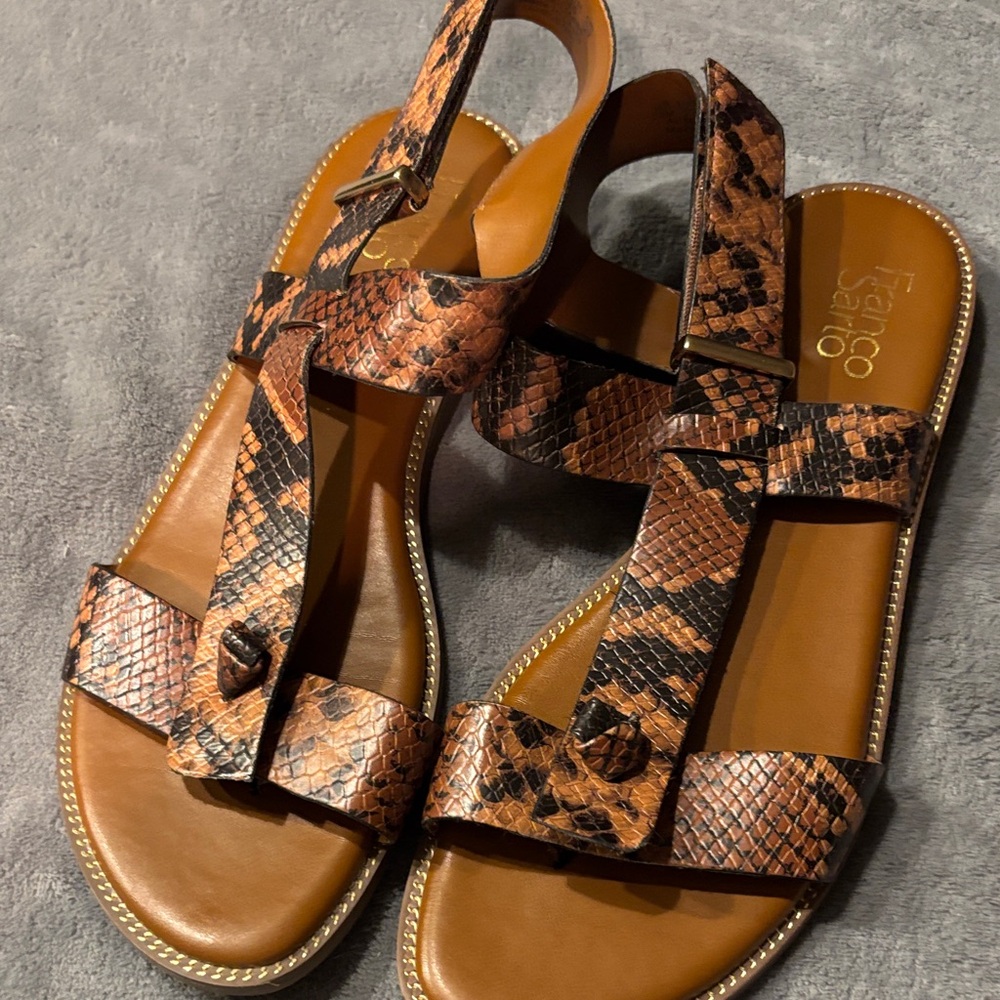 Franco Sarto Brown Snake-Print Leather Sandals - Picture 8 of 8